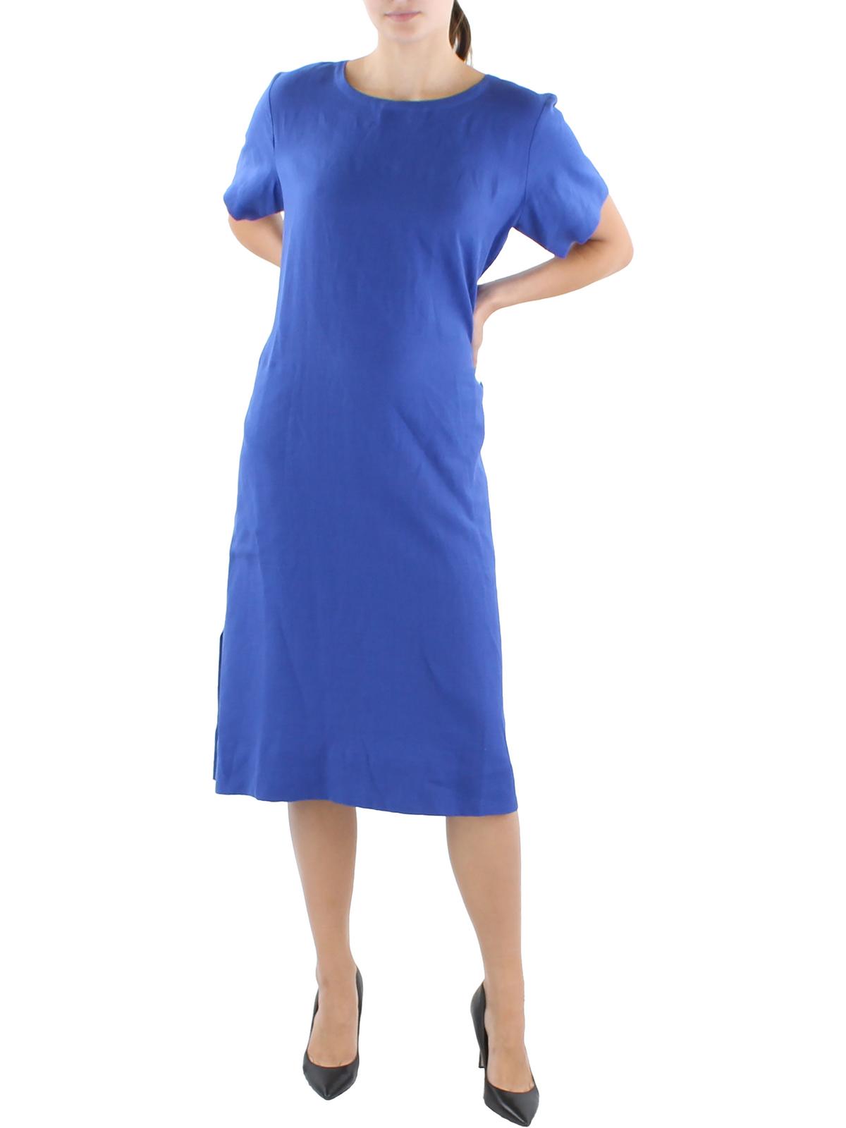 

Женское льняное платье миди длиной до щиколотки Eileen Fisher, синий