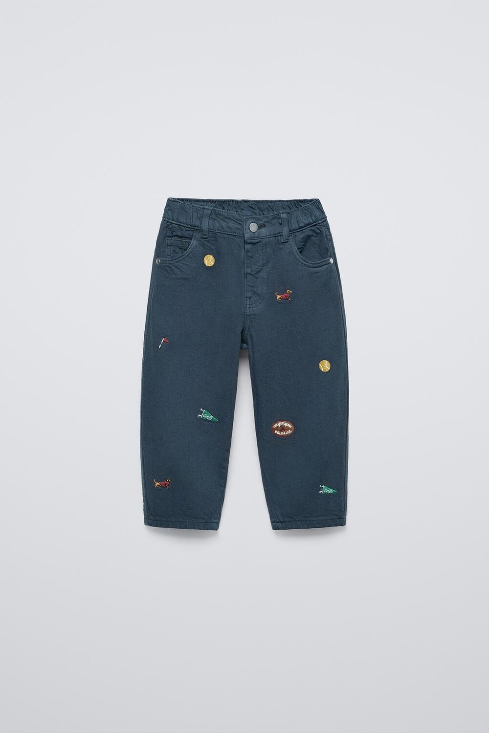 

Прямые брюки из твила с вышивкой ZARA, синий/индиго