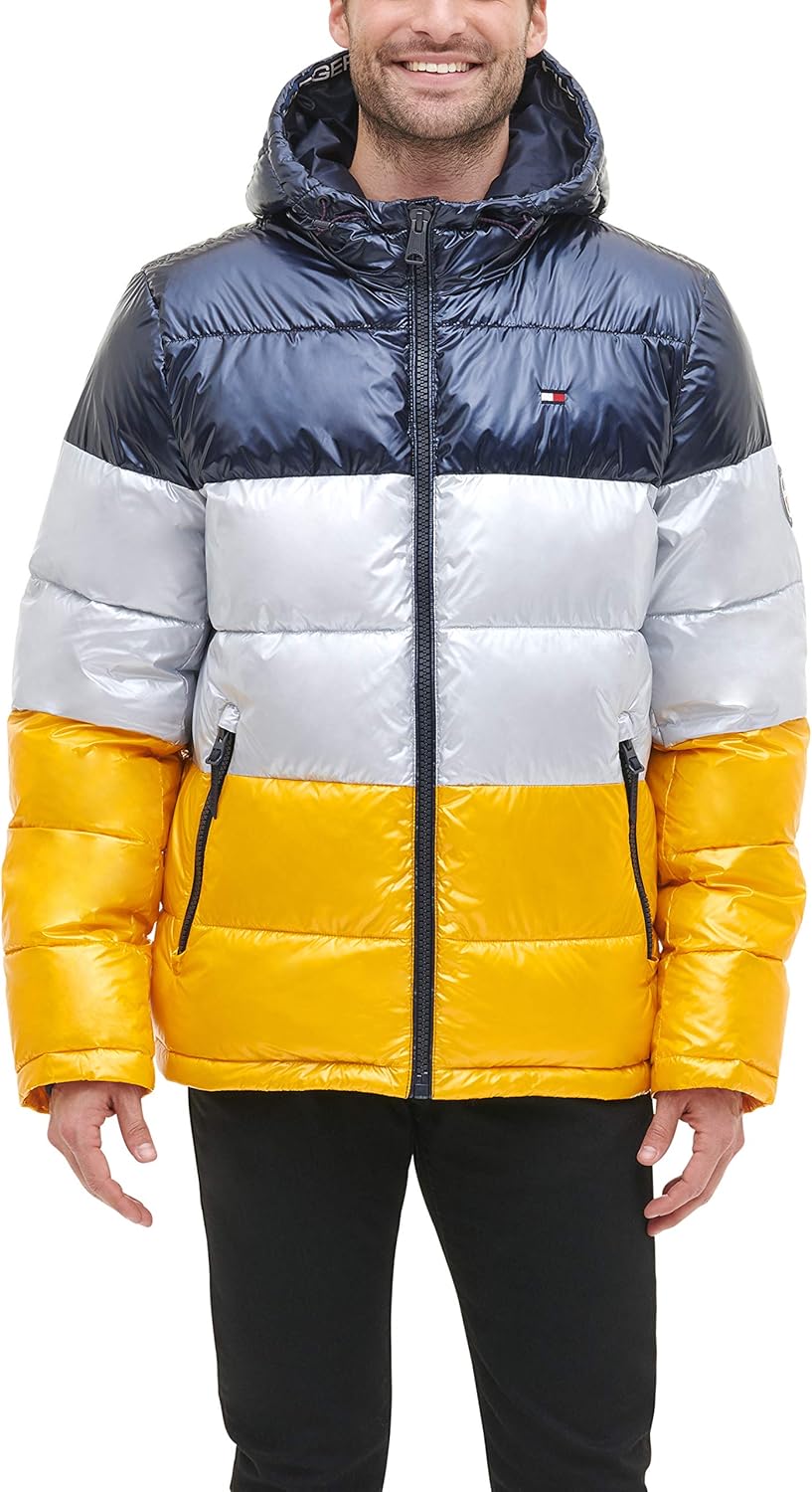 Мужская стеганая куртка с капюшоном Tommy Hilfiger (стандартная и для больших и высоких), Pearlized Yellow/Navy — фото 4