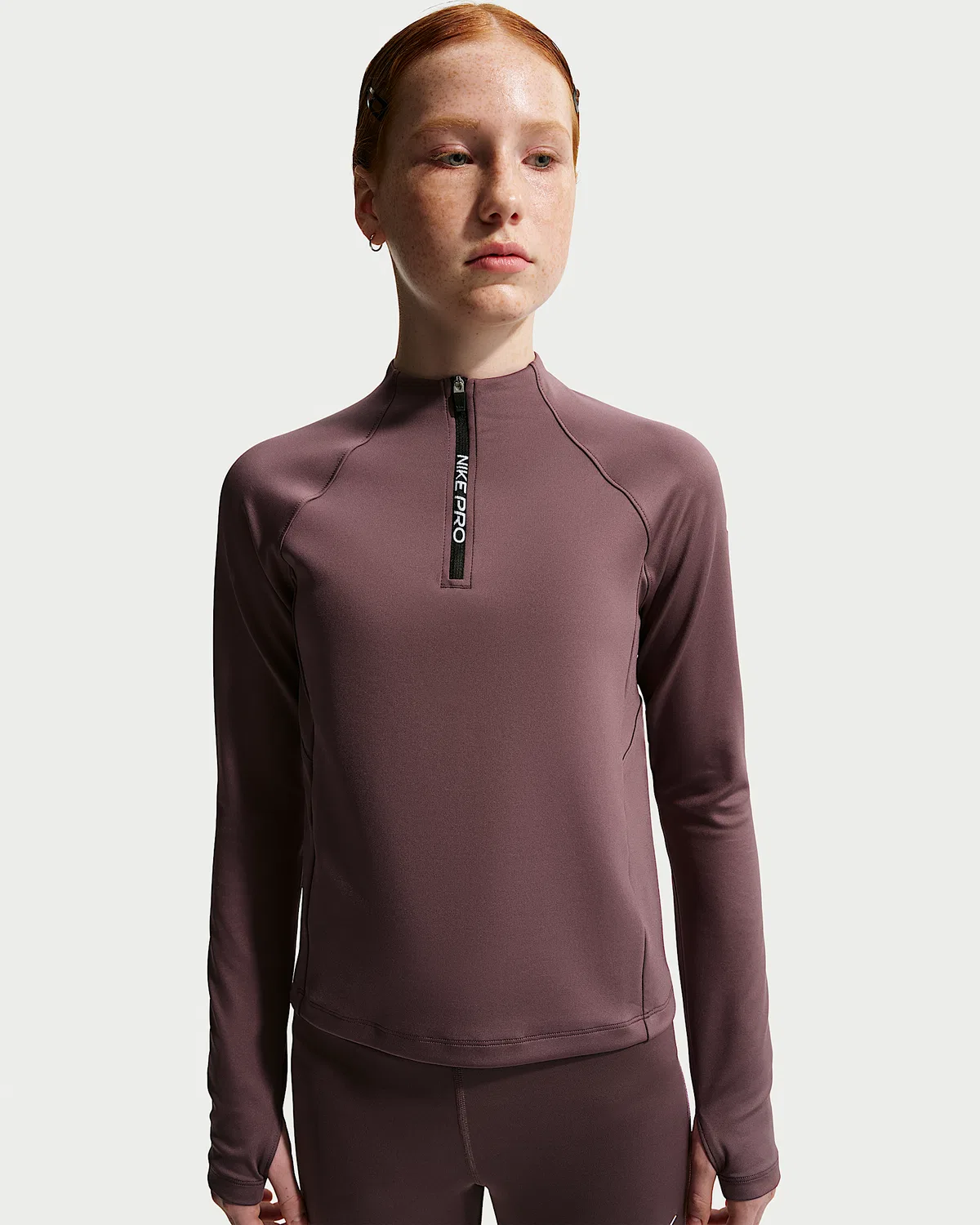 Детские (девочки) Nike Pro Dri-FIT с длинным рукавом и полузамком, Tattoo/Tattoo/White