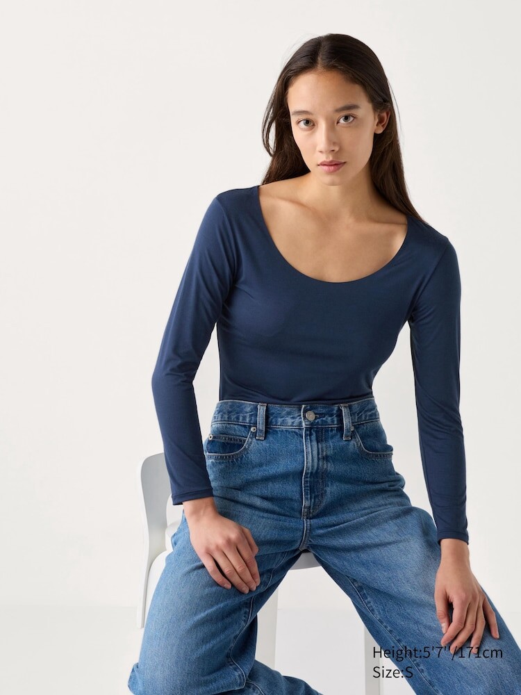 

Футболка heattech с круглым вырезом Uniqlo, цвет 69 синий