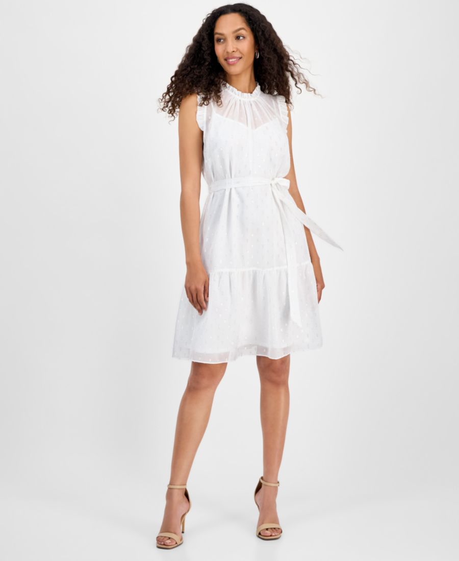 

Женское платье без рукавов с высоким воротником и поясом на талии julia jordan, White/silv