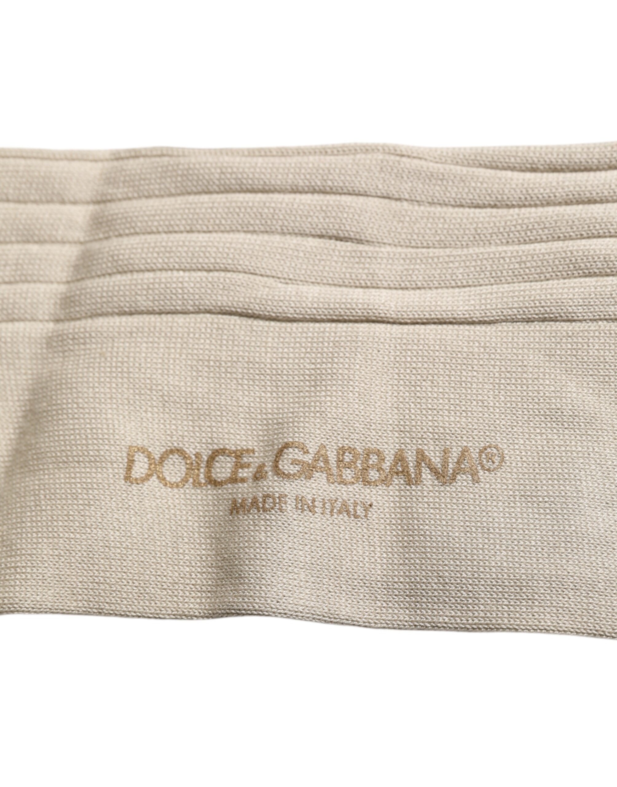 Бежевые хлопковые эластичные носки с логотипом до середины голени Dolce & Gabbana — фото 3