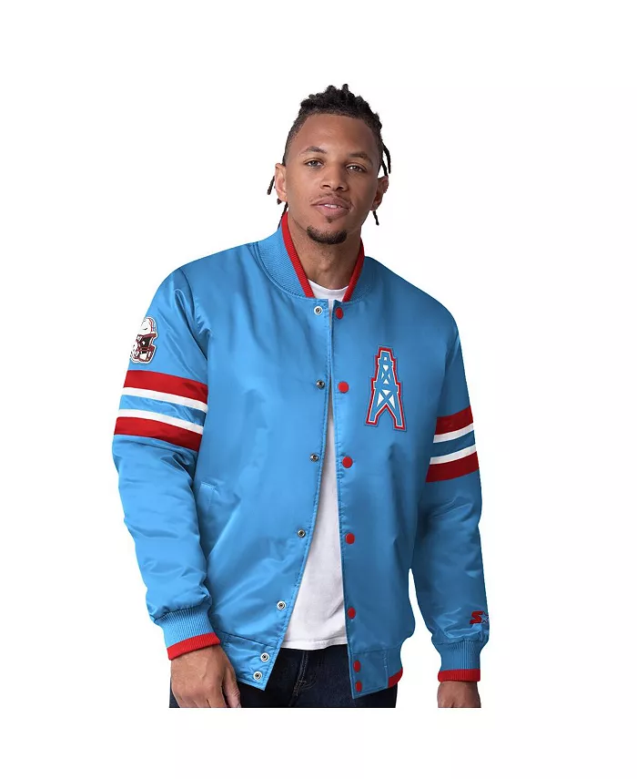 

Мужская светло-голубая бейсбольная куртка Houston Oilers Gridiron Classics Vintage Logo Scout I на молнии Starter