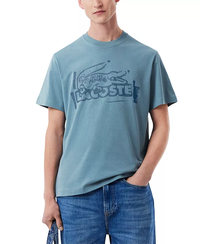 

Футболка классического кроя с принтом Lacoste, синий