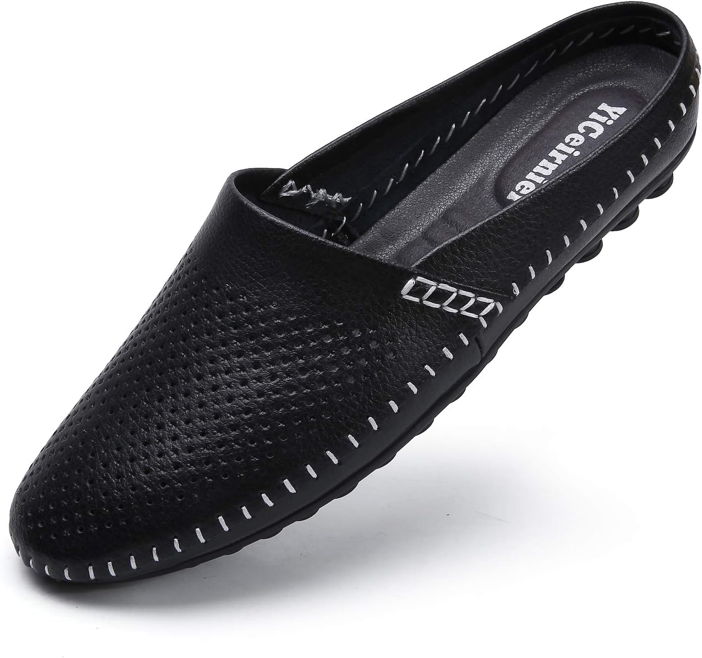 

Мужские мюли-клоги с перфорацией из кожи, дышащие, с удобной посадкой, повседневные лоферы Yiceirnier, черный