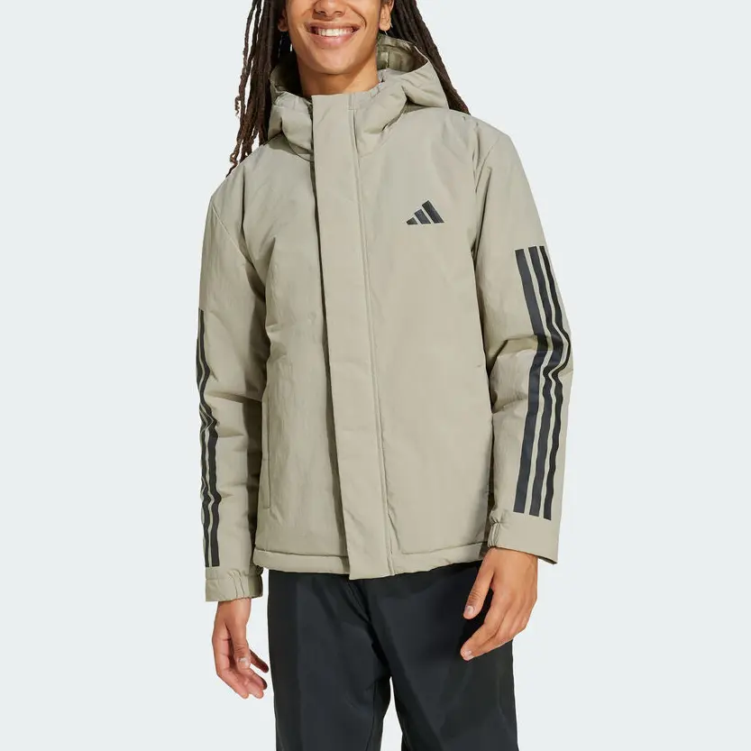 Толстовка с капюшоном 3 Stripes пуховик Unisex Adidas, хаки — фото 3