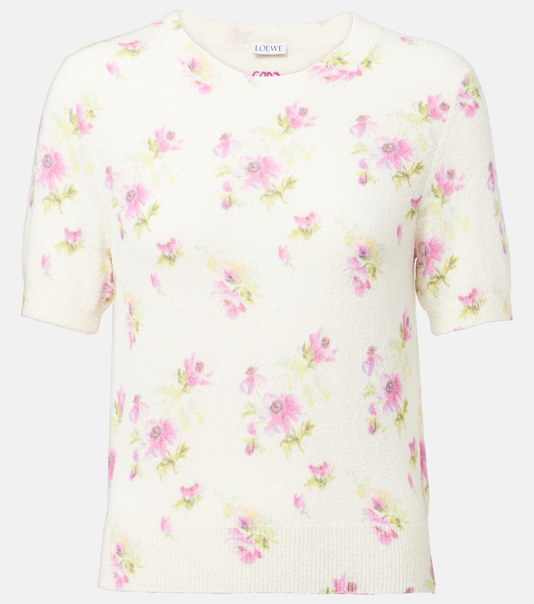 

Свитер из хлопковой смеси с цветочным принтом Loewe, White/Pink