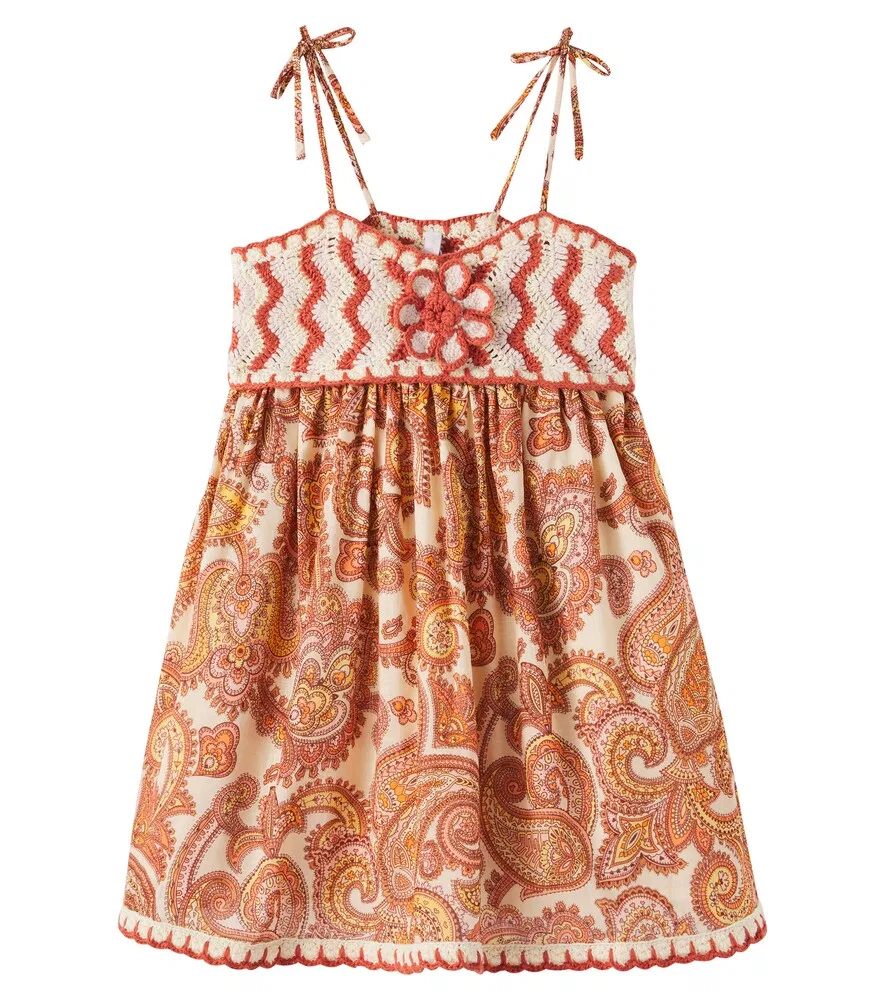 Хлопковое платье Patience с узором пейсли Zimmermann Kids, мультиколор