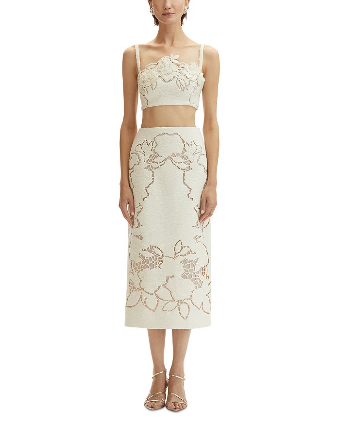 

Юбка из твида с цветочным узором Oscar de la Renta, слоновая кость/кремовый