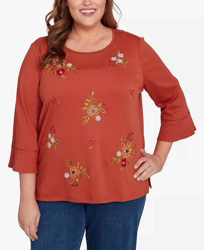 

Классический топ размера плюс с цветочным принтом и рукавами-крылышками Alfred Dunner, оранжевый