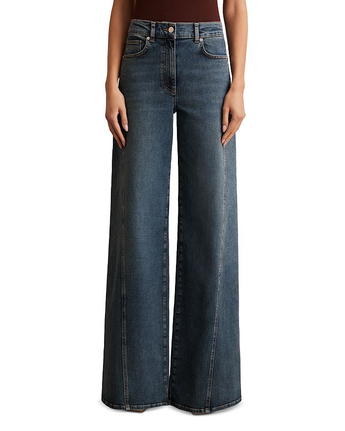 

Джинсы с асимметричным швом и широкими штанинами Mid Blue REISS, синий