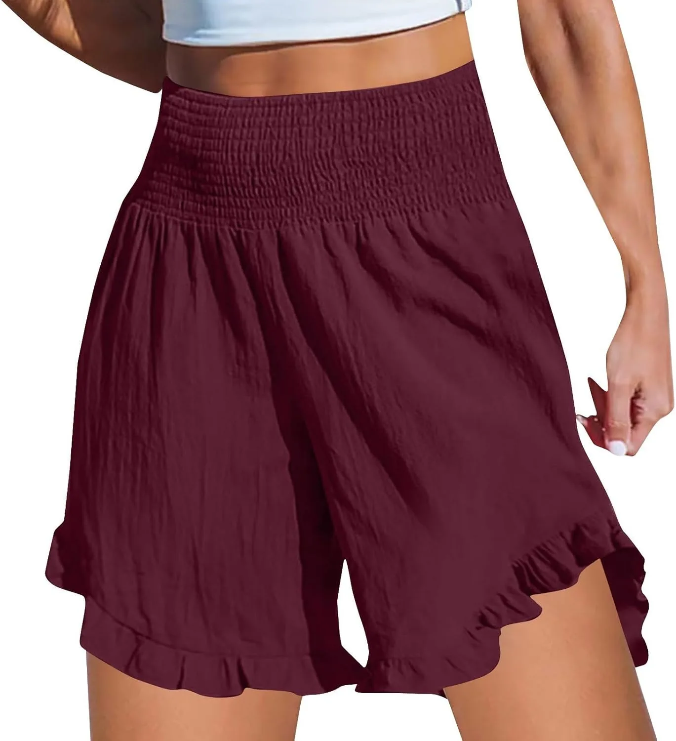 

Женские льняные шорты Smocked High Waisted tobchonp