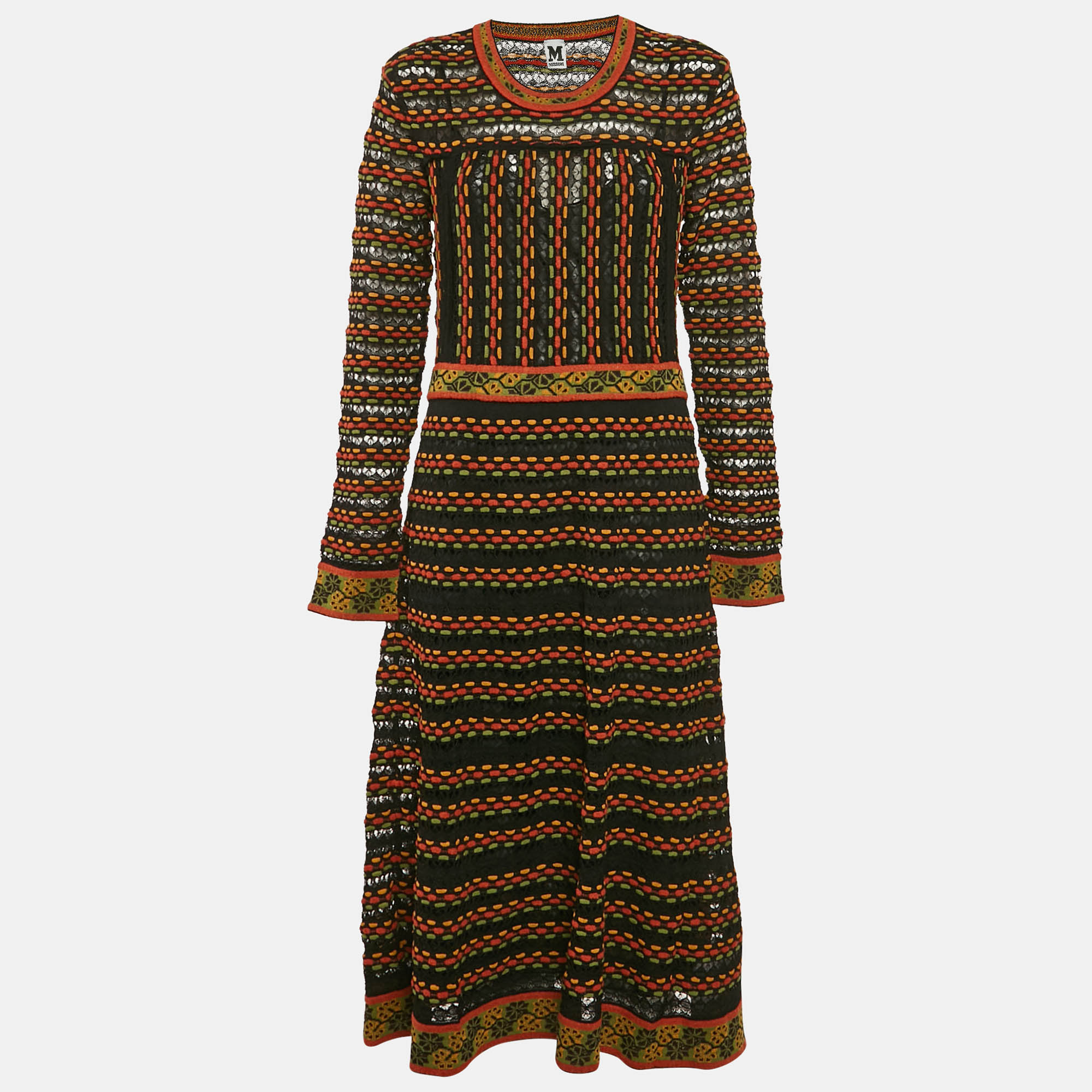 

M Missoni Платье-миди Missoni с длинными рукавами, разноцветный, с узором, вязаное
