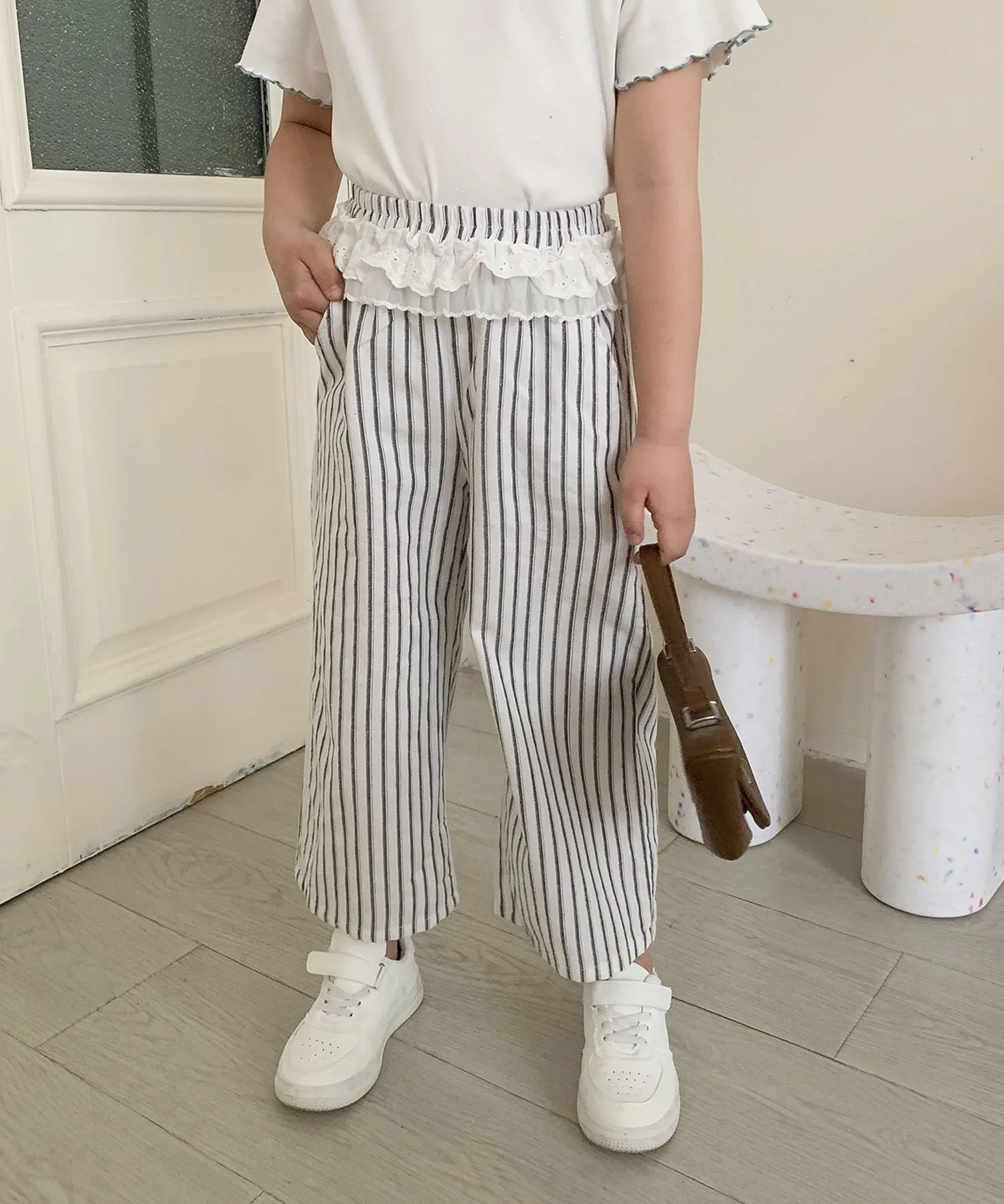 Детские полосатые широкие штаны Aimoha Kids, gray