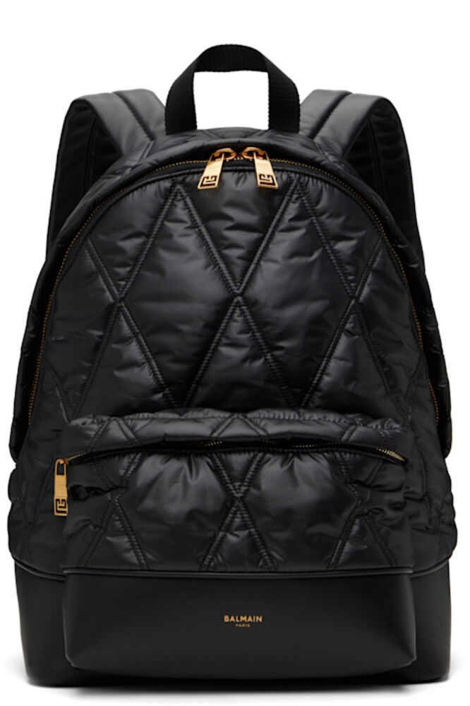 

Черный стеганый нейлоновый рюкзак с ромбовидным узором Balmain