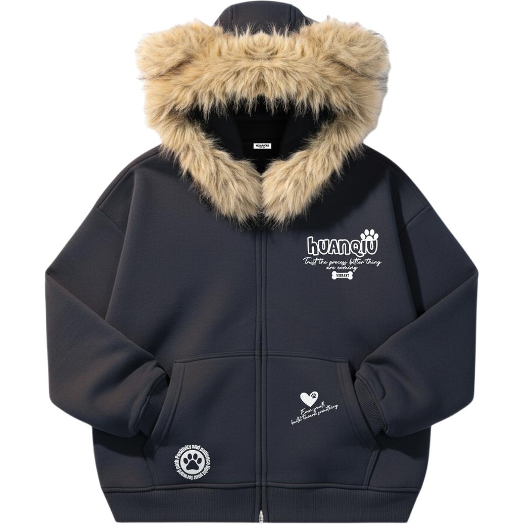 

Кардиган Unisex с меховым воротником HUANQIU, темно-синий