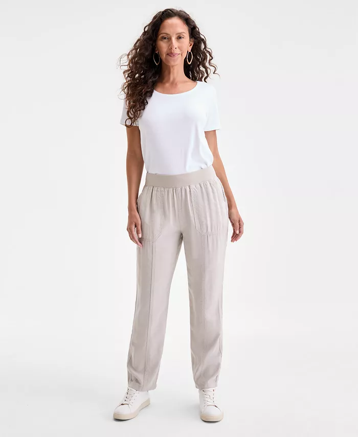 

Укороченные брюки с завышенной талией на резинке Petite Mid Rise Pull-On Ankle Pants Style & Co, коричневый/бежевый