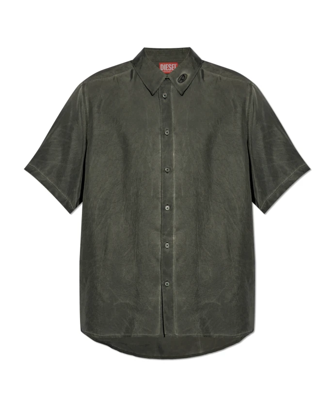 

Рубашка с короткими рукавами, мятой текстурой и воротником с логотипом. Diesel, серый