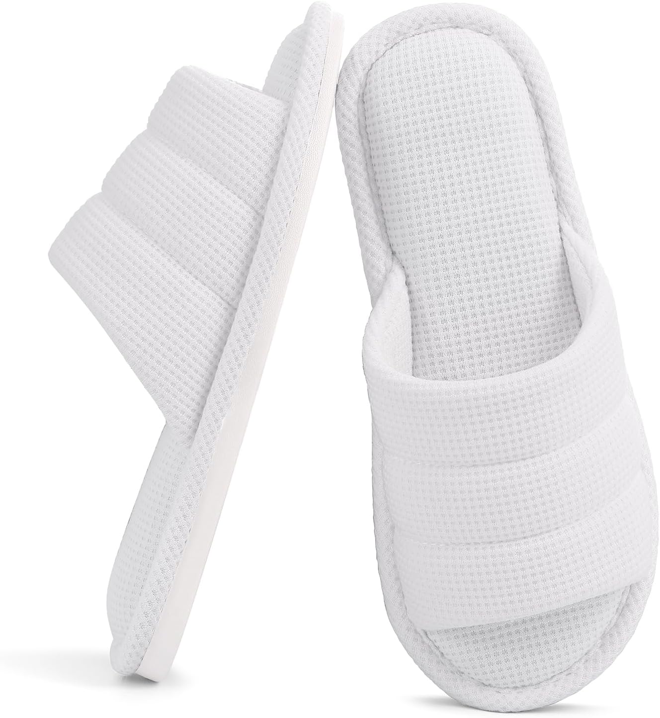 

Женские и мужские домашние тапочки Shevalues Summer, дышащие с вафельной текстурой, открытый носок, для использования дома, белый