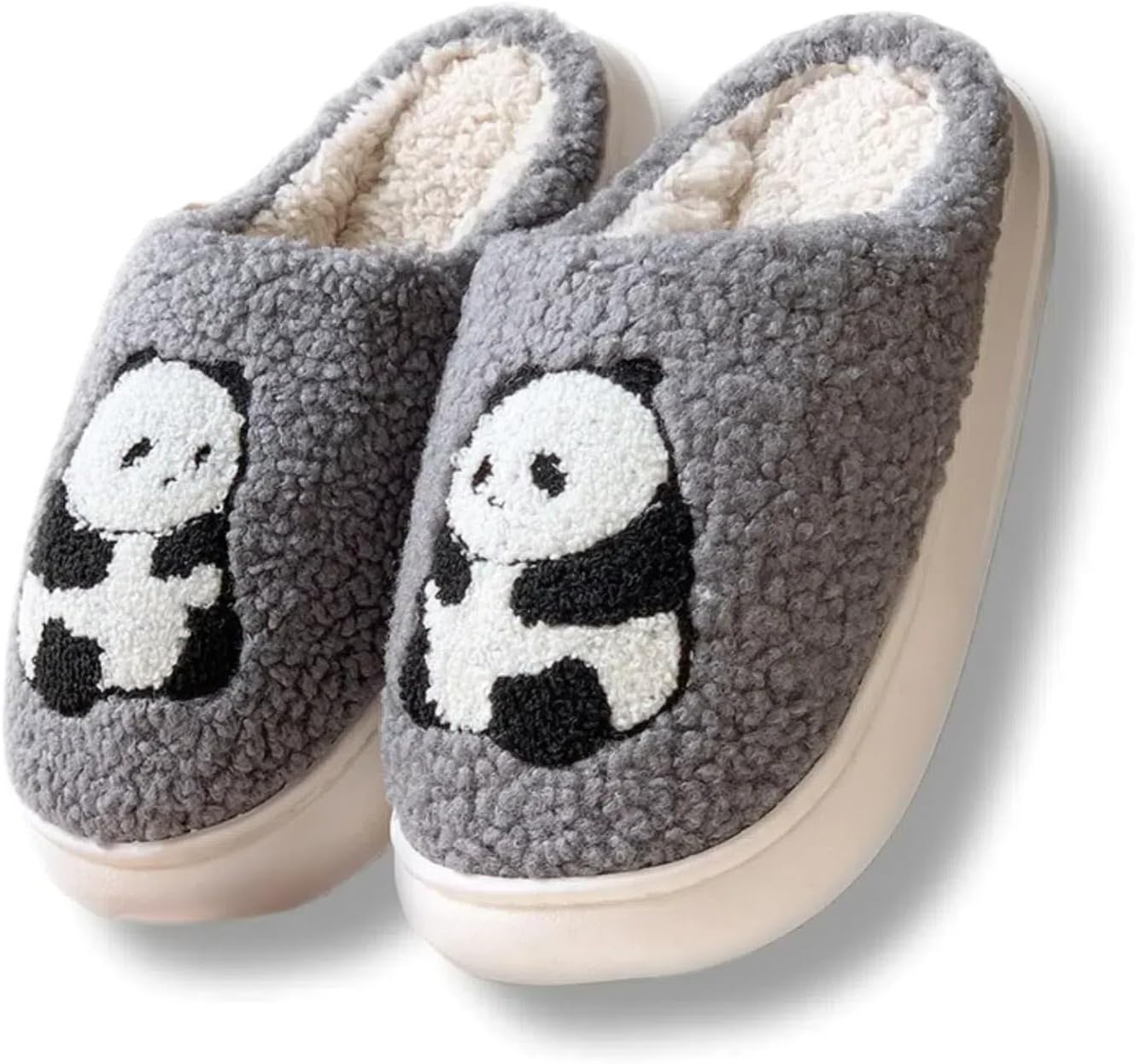 

Милые тапочки с пандой для женщин и мужчин, животные, пушистые, плюшевые, кавайные, новинка, веселые, теплые, для дома и улицы, с нескользящей подошвой Elirar, серый