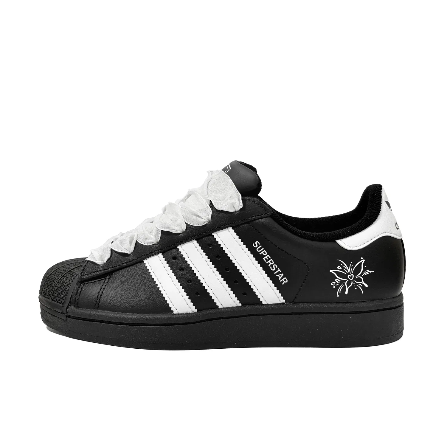 Кроссовки для скейтбординга Superstar 2 Beauty Butterfly Leather Low top Kids' Skateboarding Shoes Black Teenagers Adidas Originals