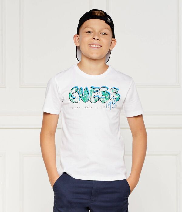Футболка детская Guess с принтом, белый — фото 3
