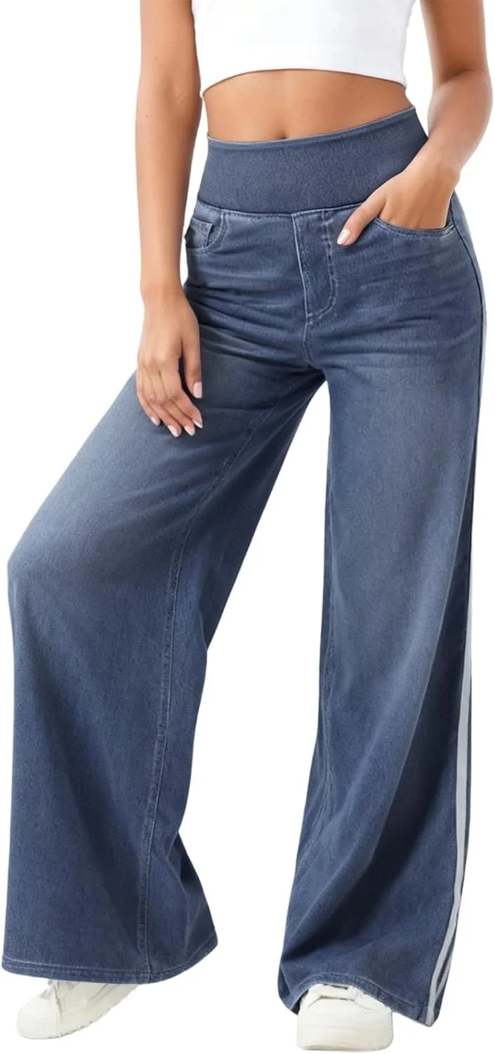 

Женские джинсы Washed Blue Denim Wide Leg с боковой полосой