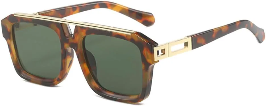 

Солнцезащитные очки MUTYNE Retro с двойным лучом, модные металлические, классические, для вождения и путешествий, солнцезащитные очки UV400, Leopard Green