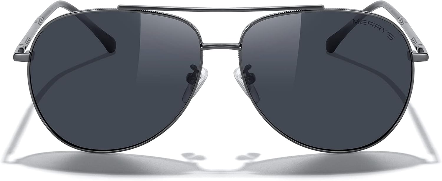 

Солнцезащитные очки-авиаторы MERRY'S для женщин и мужчин, с поляризованными зеркальными линзами и футляром - поляризованные очки для вождения, 60 мм, Gray Frame/Black Lens