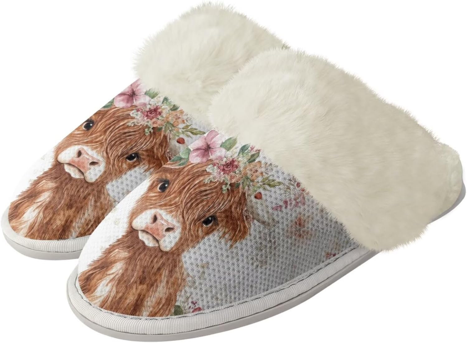 

Женские пушистые домашние тапочки BIGCARJOB для зимы, уютные плюшевые домашние тапочки с мягкой подошвой против скольжения, Flower Animal Cow