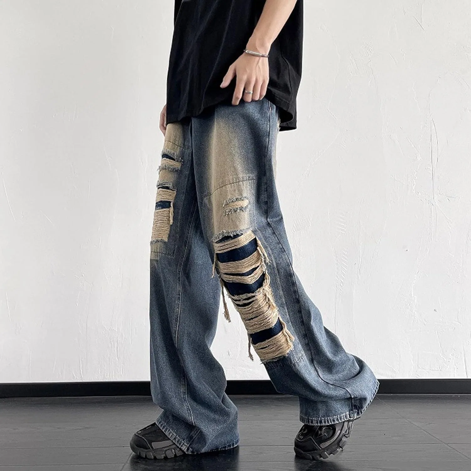 Джинсы свободные, Men’s Baggy Wide Leg Jeans, синие — фото 3