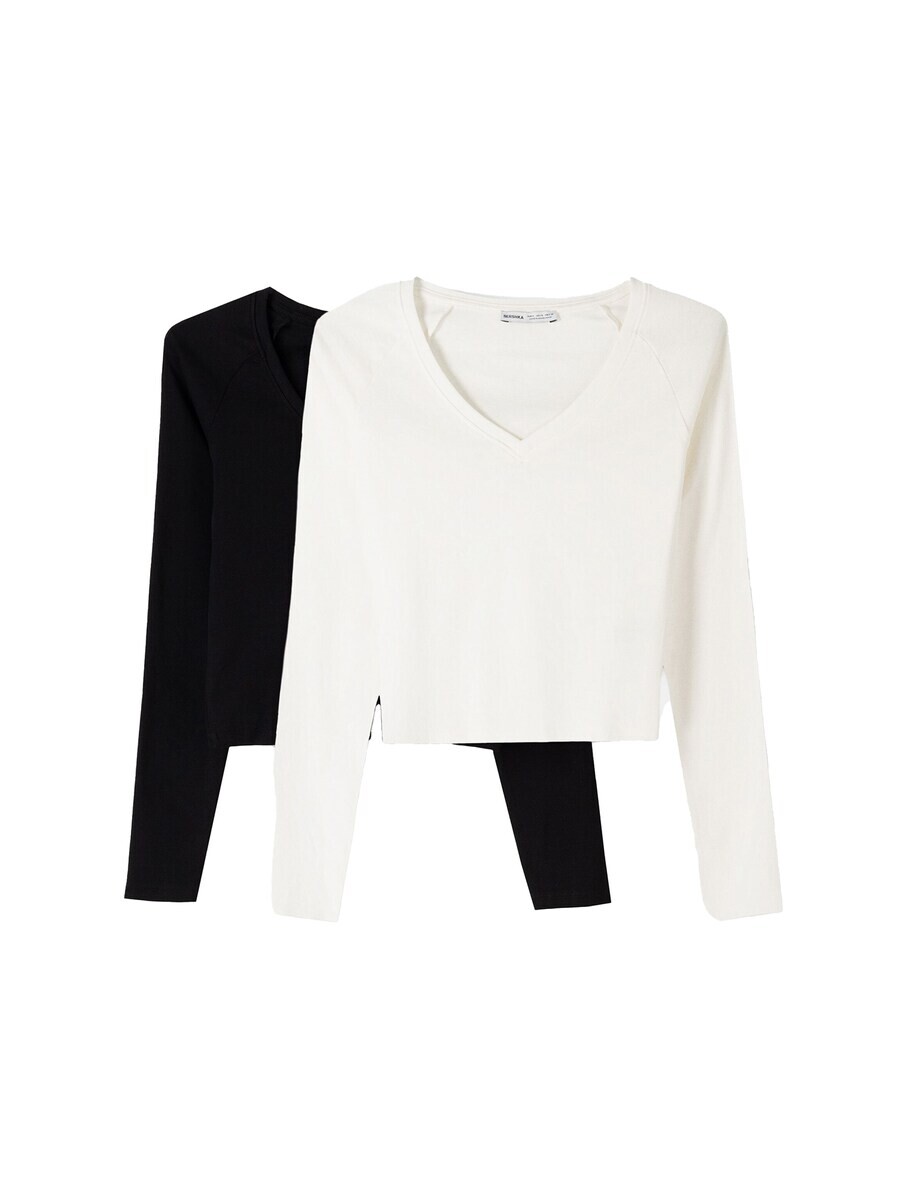 

Лонгслив Bershka Shirt, черный/белый