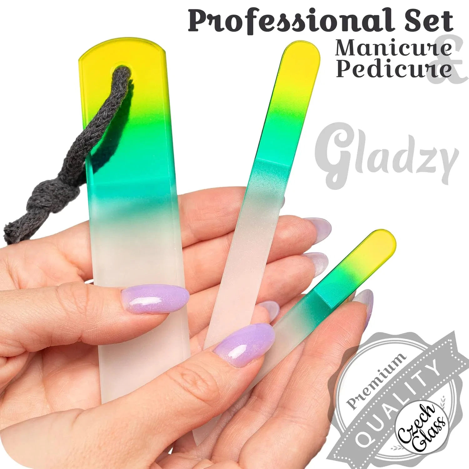 Набор пилок для ногтей из чешского стекла Gladzy, Travel Set - Lemon Green — фото 2