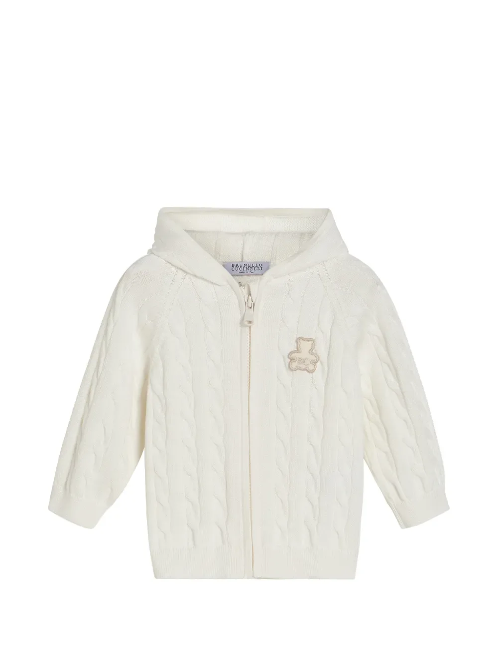 Толстовка Baby Bernie фактурной вязки с капюшоном Brunello Cucinelli Kids, белый