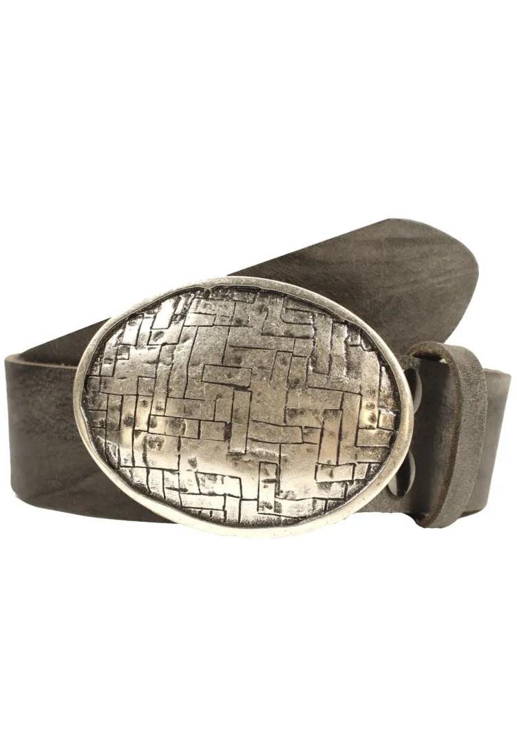

Ремень LIFE RING by showroom 019° кожаный со сменной застежкой "Oval Woven Silver" Rettungsring By Showroom 019°, серый