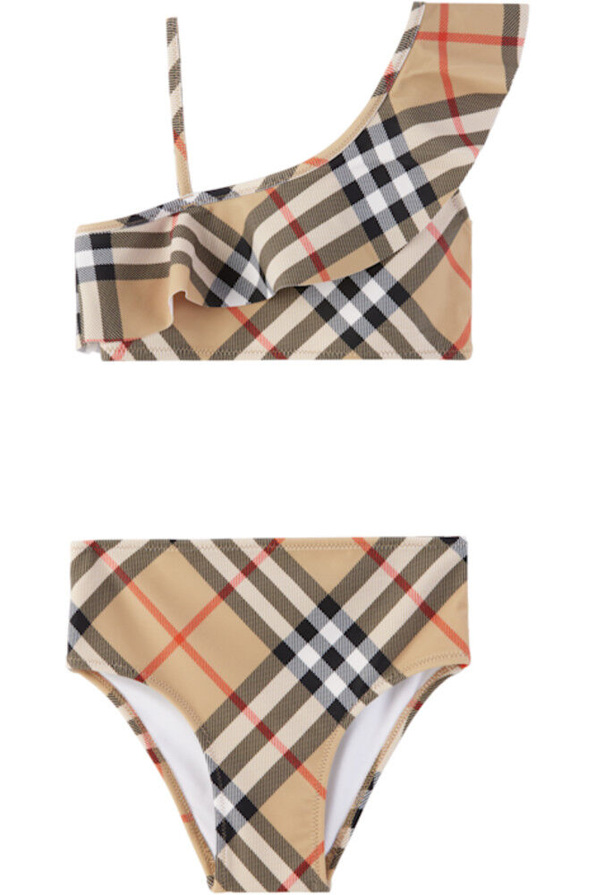 

Детский бежевый клетчатый бикини Burberry