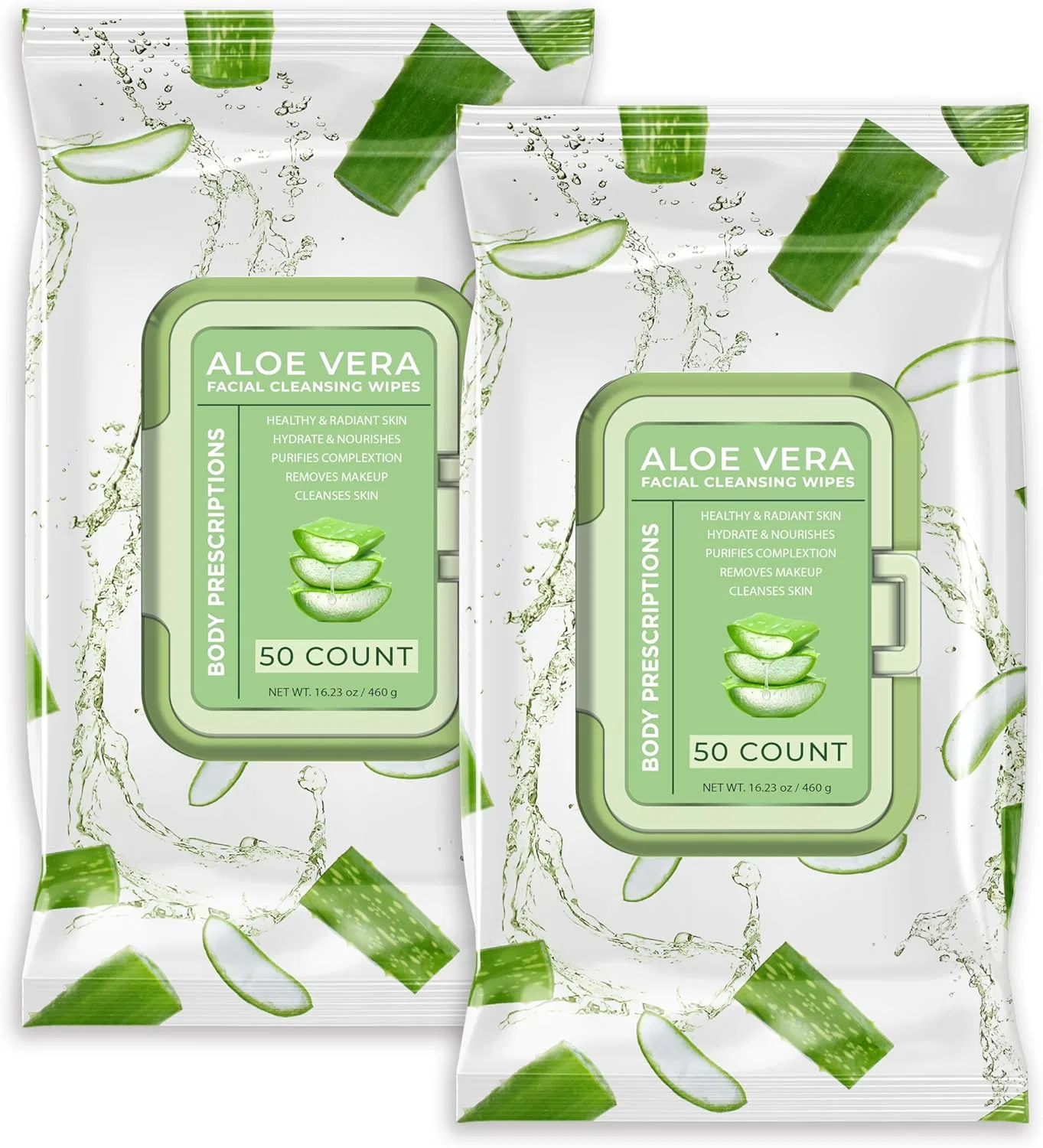 Салфетки для снятия макияжа Body Prescriptions с алоэ вера, 2 упаковки по 50 шт
