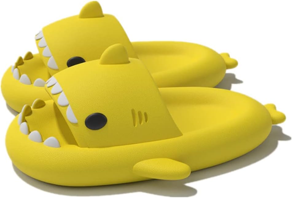 

Милые тапочки с градиентным рисунком в виде акулы, пляжная обувь с мягкой подошвой 4 см, летние тапочки-акулы для женщин и мужчин, из ЭВА, нескользящие, для ванной комнаты, для дома и улицы Kaitesi, желтый