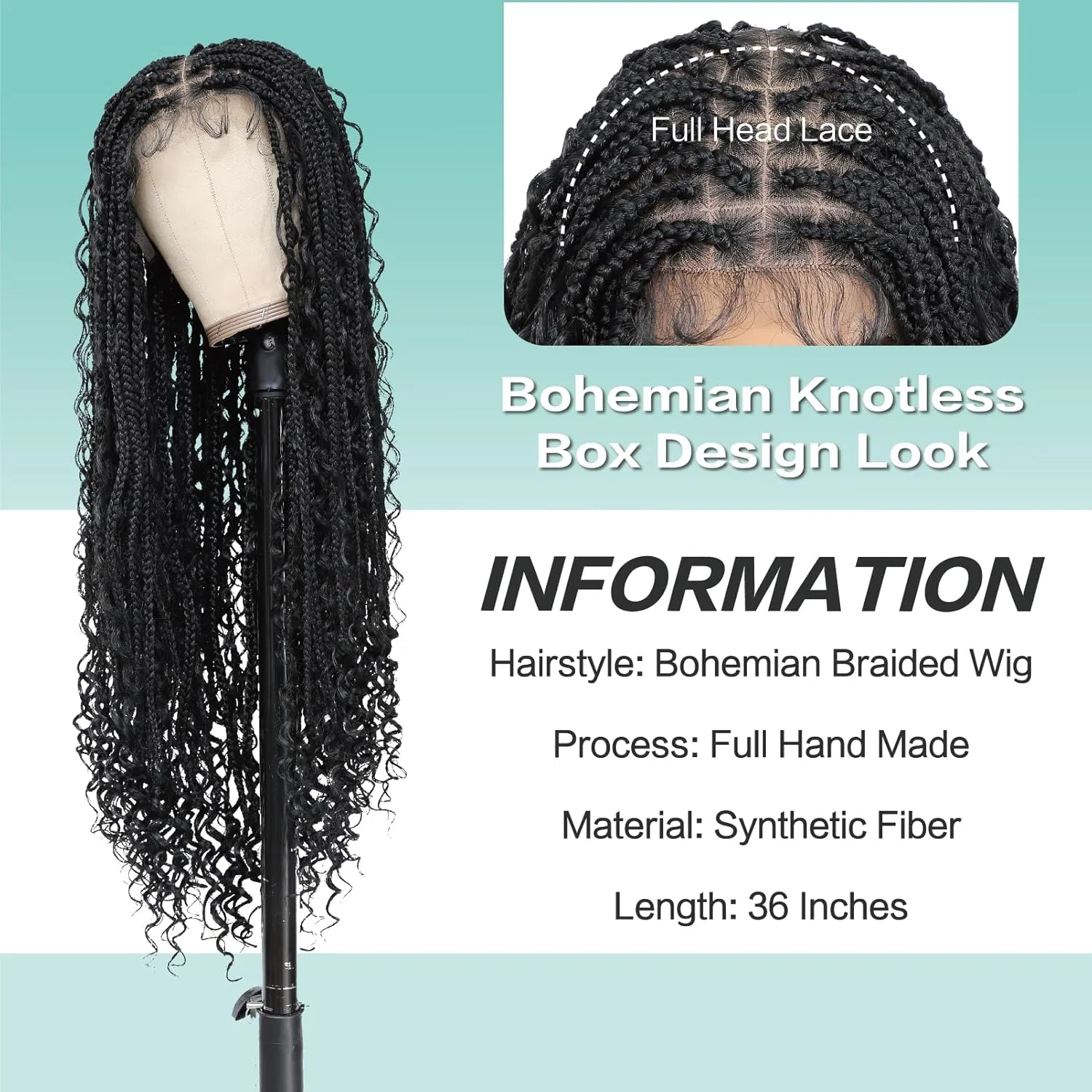 Парик Boho Box Braid Knotless Goddess Locs с кудрявыми концами, синтетический, черный, 91 см Humistwbiu, 1B(Boho Box) — фото 2