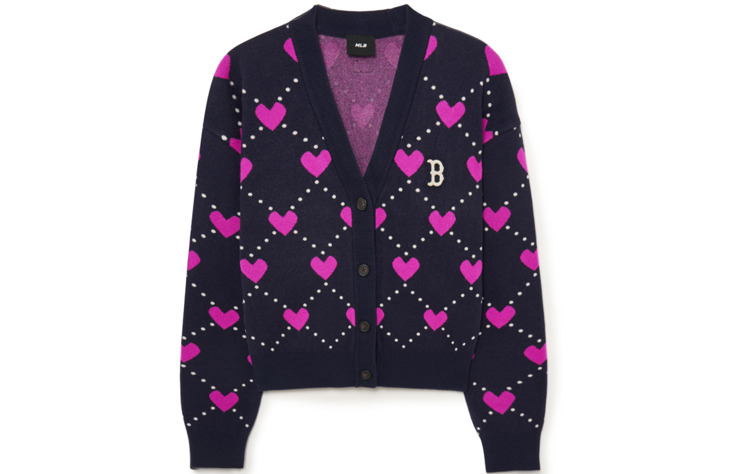 

MLB Женский трикотажный кардиган темно-синего цвета с V-образным вырезом и умеренным вырезом