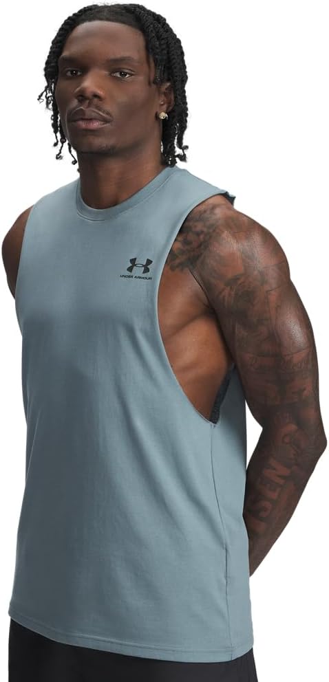 

Мужская спортивная футболка Under Armour с обрезанной левой частью груди, (587) Jasper Blue/Black