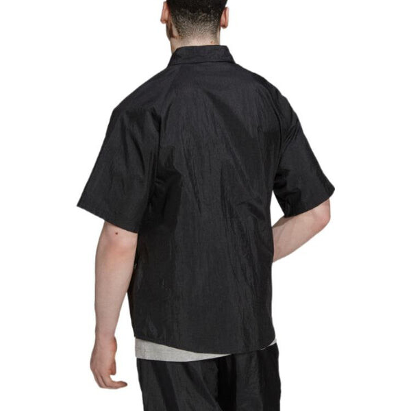 Рубашка Men's adidas originals Solid Color Lapel Short Sleeve Black Shirt, черный — фото 3