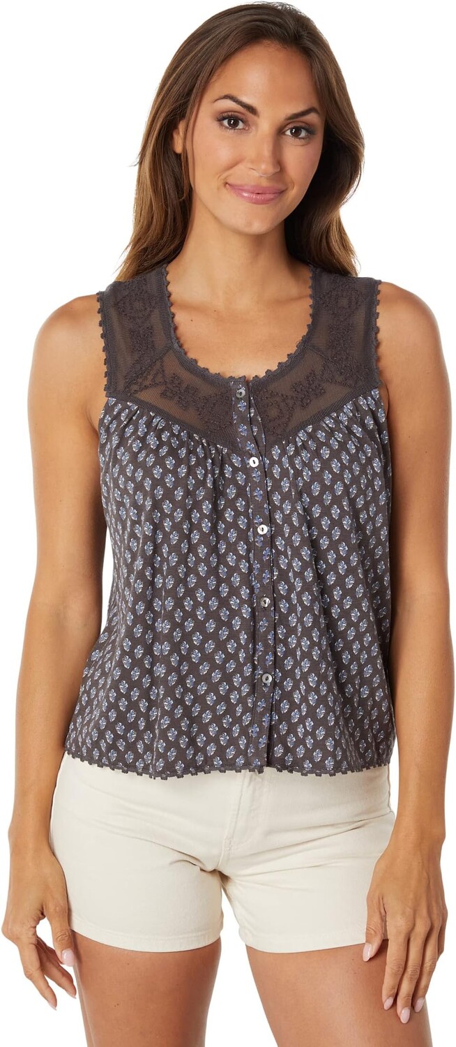 

Топ Lucky Brand Printed Geo Embroidered Tank, цвет Black Multi