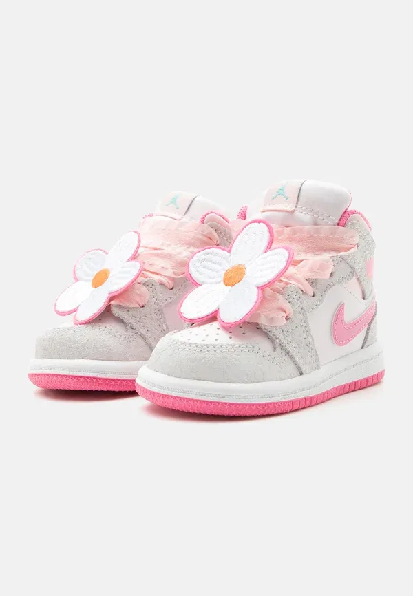 Кроссовки высокие Jordan 1 Mid SE, цвет серый/розовое свечение/жемчужно-розовый/розовое цветение/светлая аква/гипер-оранж — фото 4