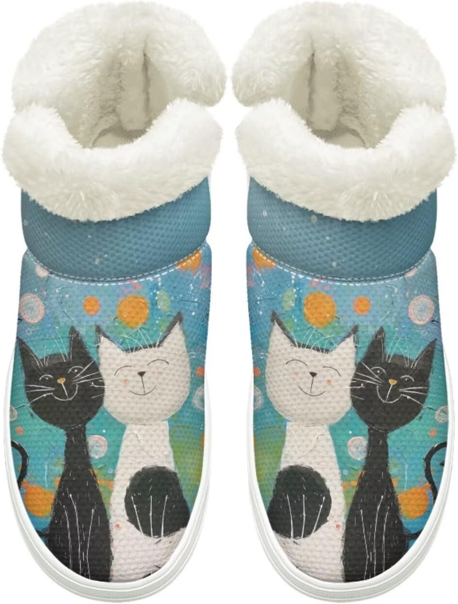 

Ботинки Cugasmaru Slip-on для женщин и мужчин с противоскользящей подошвой, зимние меховые снежные сапоги с эластичной вставкой для женщин, для активного отдыха на улице, подарок, Cat Cartoon Style