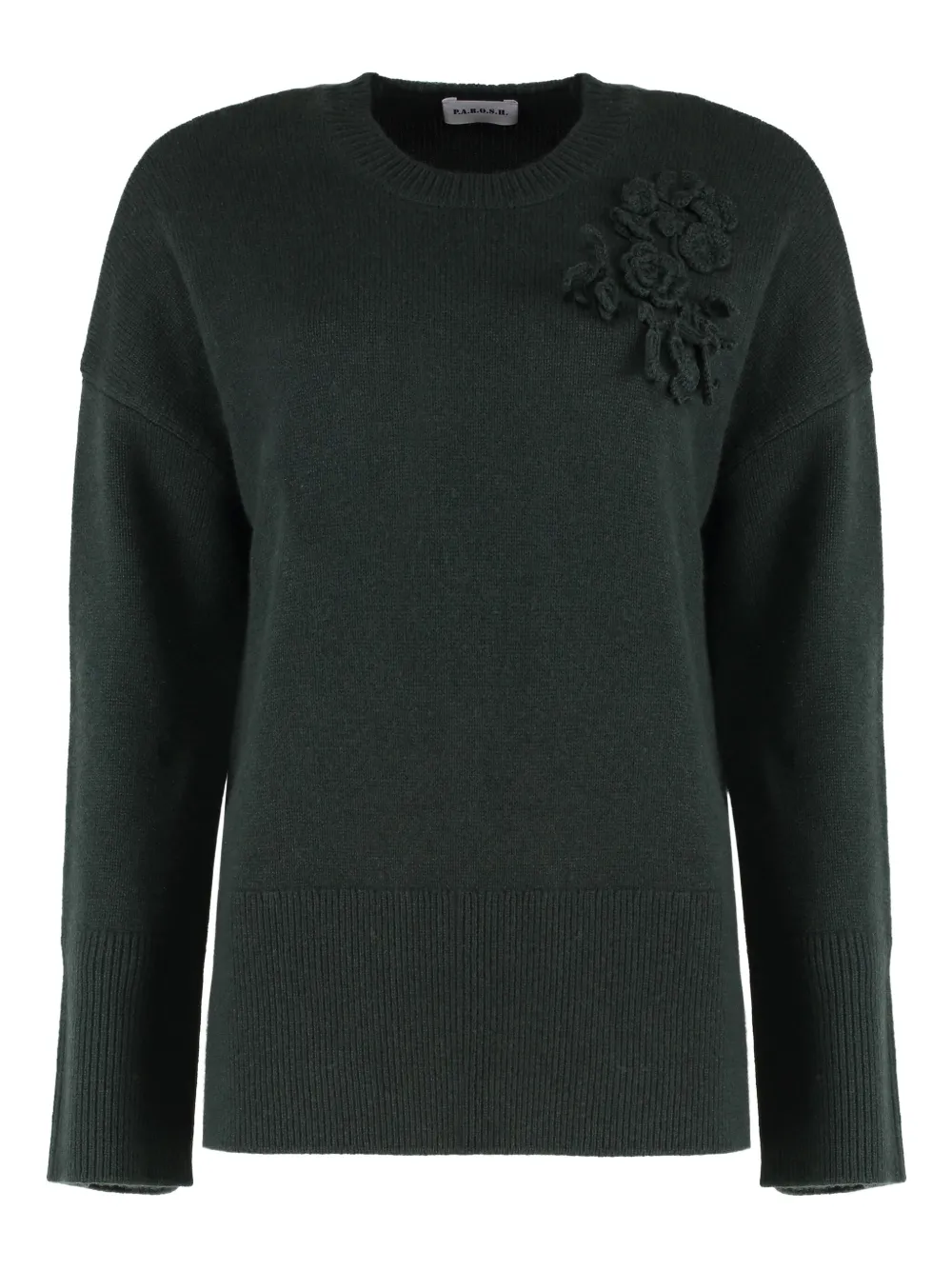 

Свитер в рубчик с цветочной аппликацией P.A.R.O.S.H., зеленый