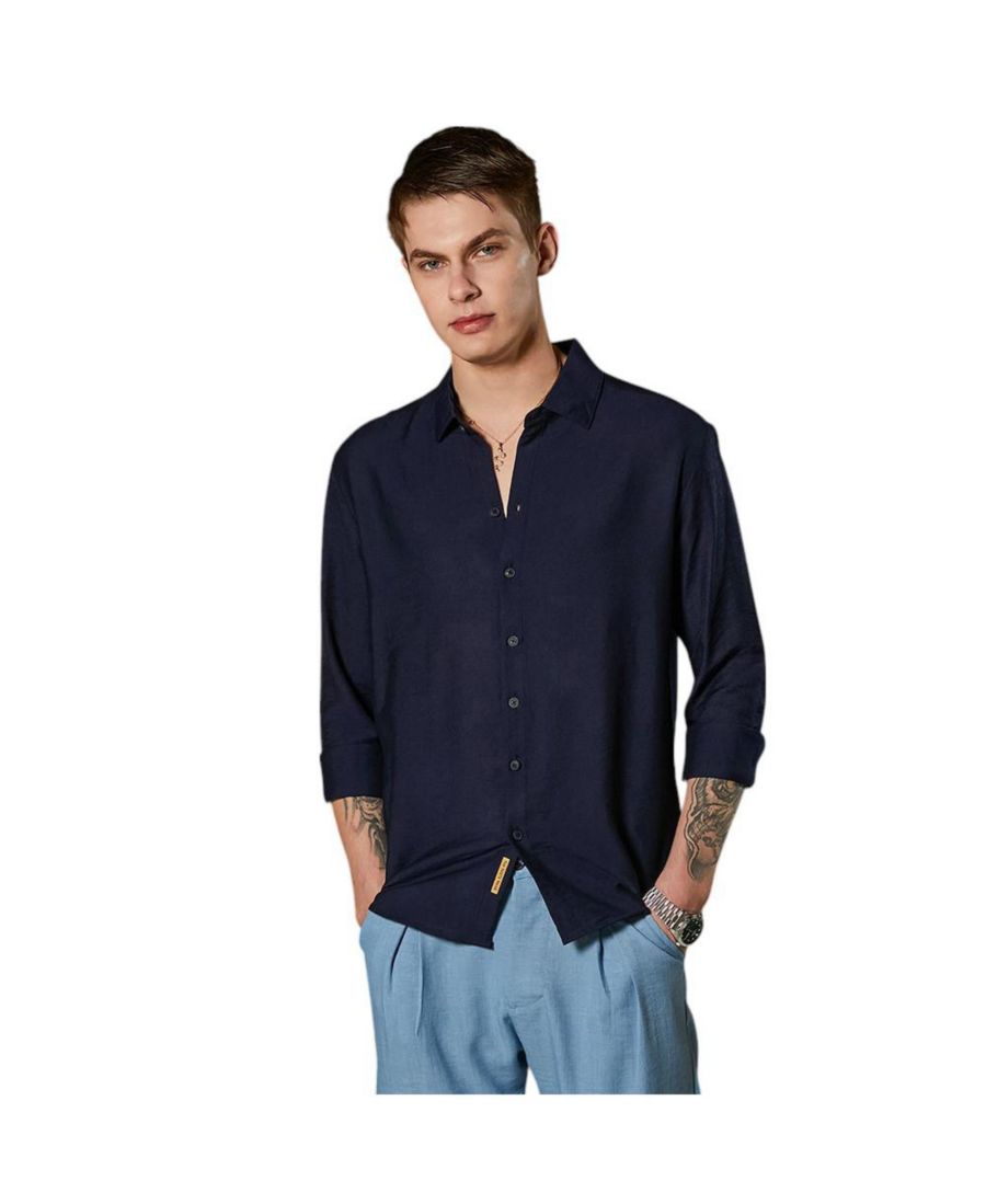 

Мужская темно-синяя мятая рубашка из хлопка Campus Sutra, Blue