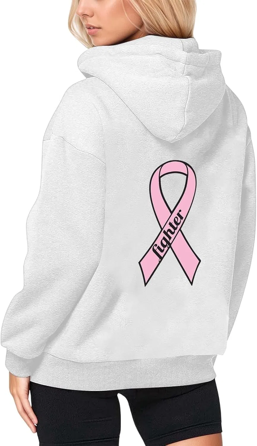 Худи женское на молнии с капюшоном, Pink Ribbon, белый — фото 3