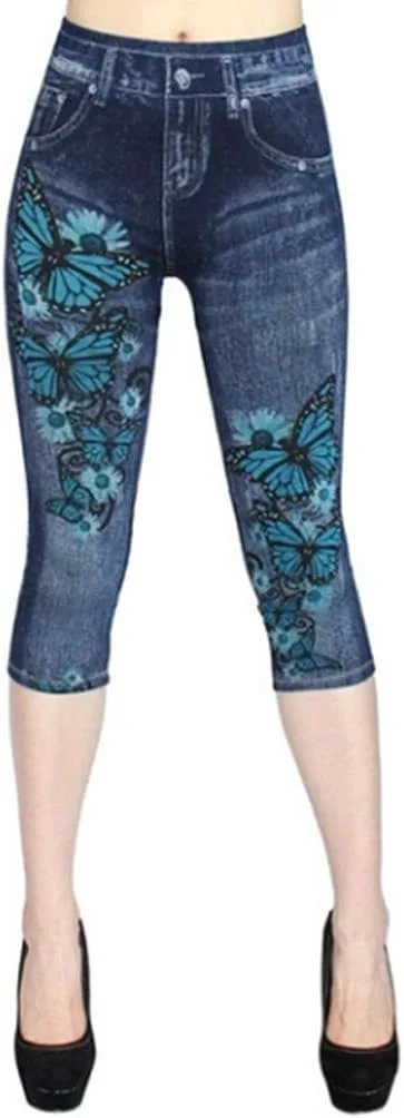 

Модные потертые капри-джинсы для женщин High Waisted с цветочным принтом FUMOOD